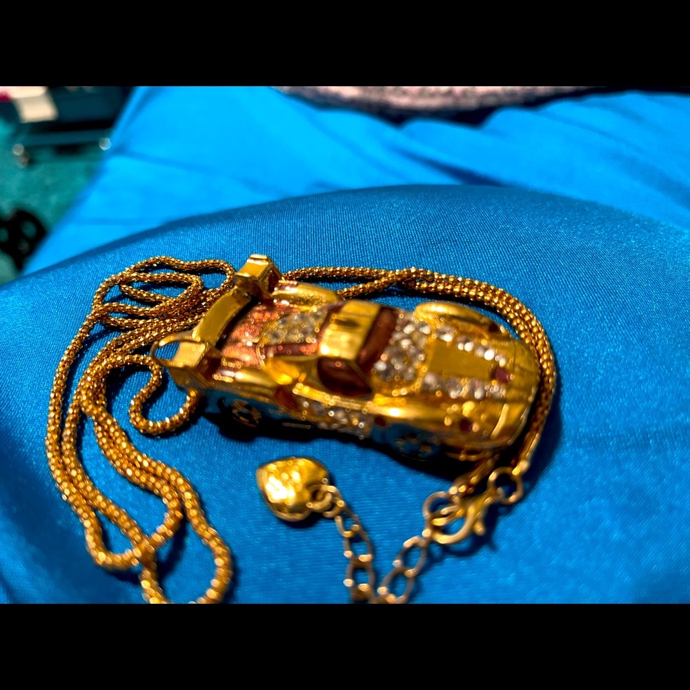 Crystal car charm necklace metallic gold BJ rare - Picture 5 of 6
